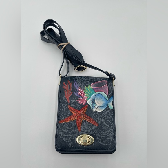 Anuschka Hand-Painted Embroidered Leather Crossbody Ocean Magic Fish RFID New - Picture 1 of 12